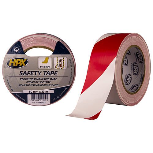 Veiligheidstape Wit/rood 50mmx33m