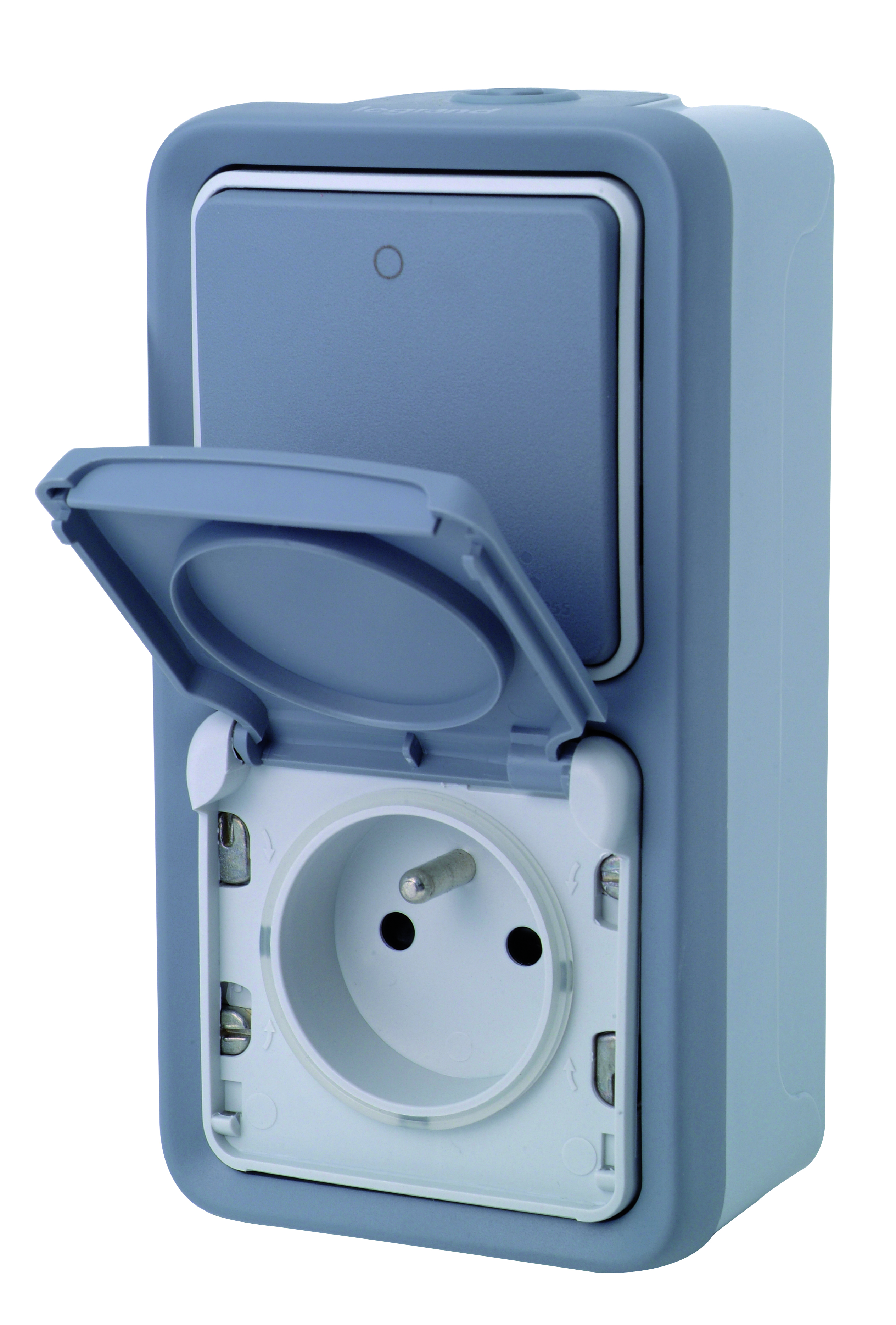 INTERRUPTEUR 2 DIRECTIONS + PRISE +T PLEXO GRIS